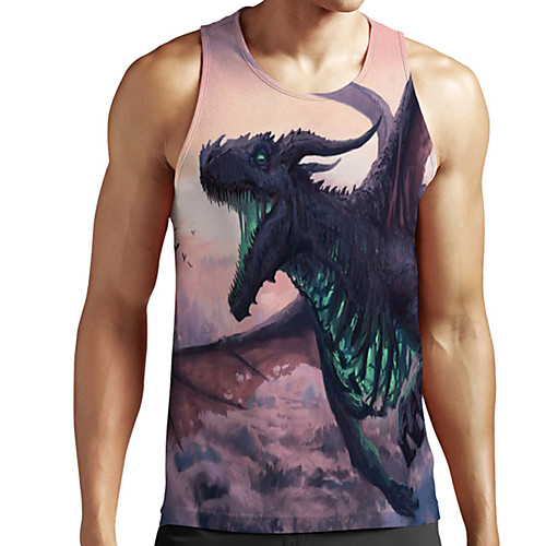 

Men's Unisex Tank Top Undershirt 3D Print Graphic Prints Dinosaur Plus Size Print Sleeveless Casual Tops Basic Designer Big and Tall Blushing Pink