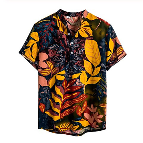 

Men's Shirt Plants Button-Down Short Sleeve Casual Tops Cotton Lightweight Casual Fashion Breathable Yellow