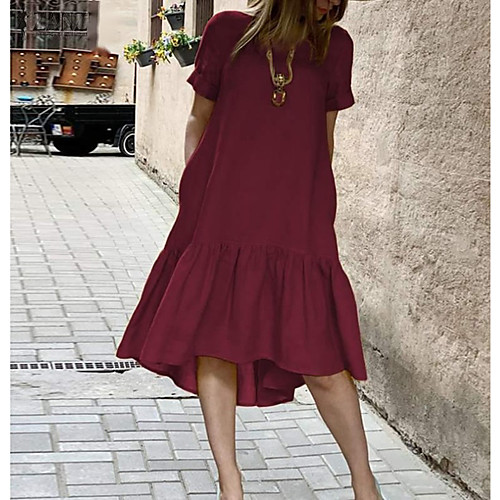 

Women's T Shirt Dress Tee Dress Knee Length Dress Yellow Red Wine Black Short Sleeve Solid Color Spring Summer Casual / Daily 2021 S M L XL XXL 3XL 4XL / Cotton / Cotton