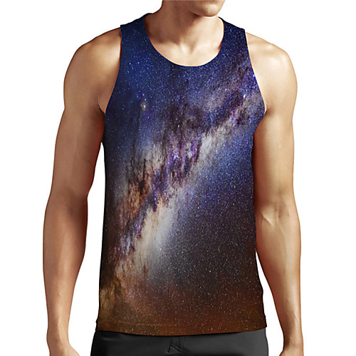 

Men's Unisex Tank Top Undershirt 3D Print Galaxy Graphic Prints Plus Size Print Sleeveless Casual Tops Basic Designer Big and Tall Blue