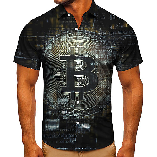 

Men's Shirt 3D Print Graphic Prints Letter Button-Down Short Sleeve Street Tops Casual Fashion Classic Breathable Black