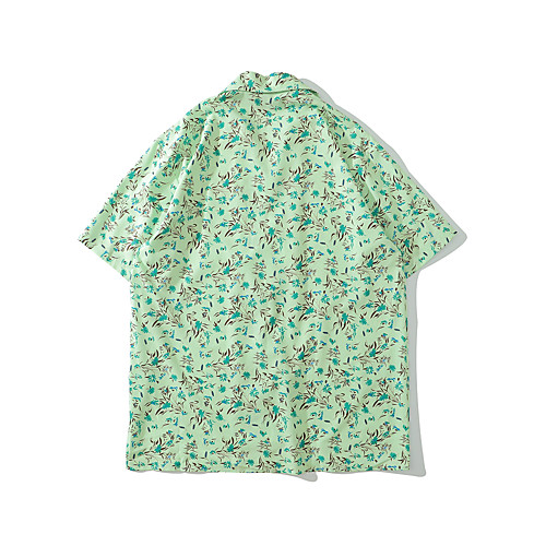 

Men's Shirt Other Prints Floral Graphic Button-Down Print Short Sleeve Casual Tops 100% Cotton Basic Hawaiian Distressed Light Green
