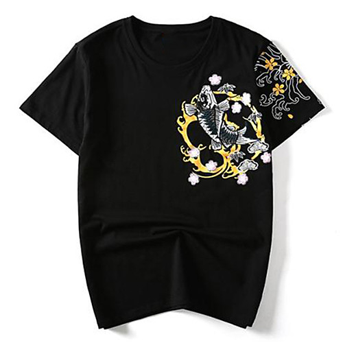 

Men's Unisex Tee T shirt Hot Stamping Floral Graphic Prints Fish Plus Size Print Short Sleeve Casual Tops Cotton Basic Fashion Designer Big and Tall White Black
