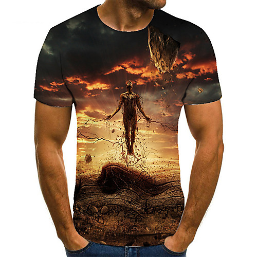 

Men's Unisex Tee T shirt 3D Print Graphic Prints Human Plus Size Print Short Sleeve Casual Tops Basic Fashion Designer Big and Tall Brown