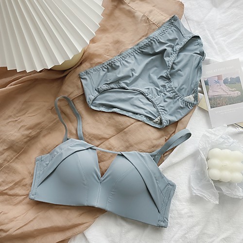 

Women's Bra & Panty Set Push-up 3/4 Cup Plain Sexy Blue