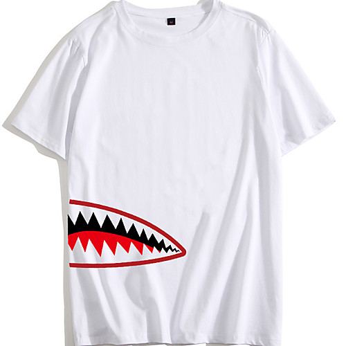 

Men's Unisex Tee T shirt Hot Stamping Graphic Prints Shark Plus Size Short Sleeve Casual Tops 100% Cotton Basic Vintage Designer Big and Tall White Black Blushing Pink