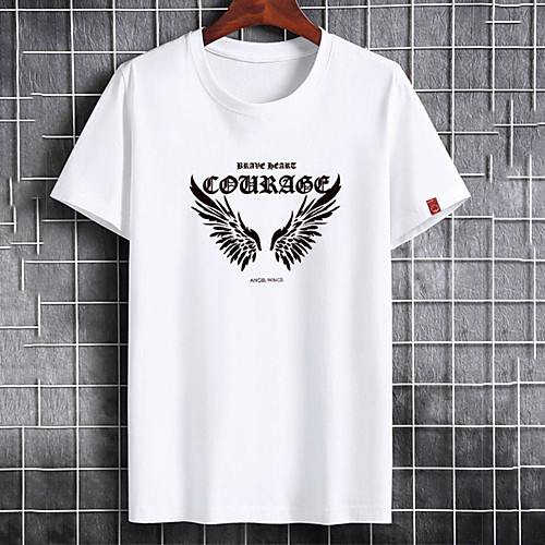 

Men's Unisex Tee T shirt Hot Stamping Graphic Prints Wings Letter Plus Size Print Short Sleeve Casual Tops Cotton Basic Fashion Designer Big and Tall White Black Dark Gray