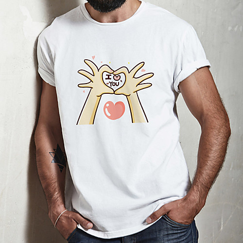 

Men's Unisex Tee T shirt Hot Stamping Heart Graphic Prints Letter Plus Size Print Short Sleeve Casual Tops Cotton Basic Fashion Designer Big and Tall White
