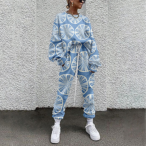 

Women's Basic Streetwear Floral Print Vacation Casual / Daily Two Piece Set Tracksuit T shirt Pant Loungewear Drawstring Print Tops