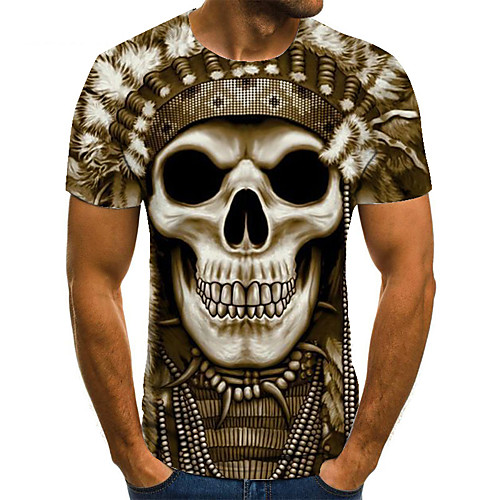 

Men's Unisex Tee T shirt 3D Print Graphic Prints Skull Plus Size Print Short Sleeve Casual Tops Basic Fashion Designer Big and Tall Brown
