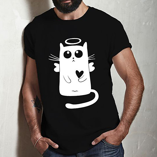 

Men's Unisex Tee T shirt Hot Stamping Cat Graphic Prints Plus Size Print Short Sleeve Casual Tops Cotton Basic Designer Big and Tall Black