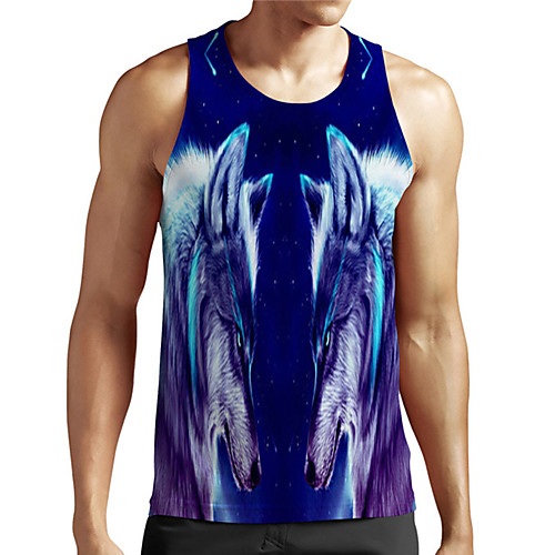 

Men's Unisex Tank Top Undershirt 3D Print Graphic Prints Wolf Plus Size Print Sleeveless Casual Tops Basic Designer Big and Tall Blue