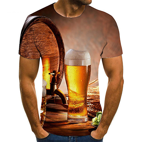 

Men's Unisex Tee T shirt 3D Print Graphic Prints Wine Glass Plus Size Print Short Sleeve Casual Tops Basic Fashion Designer Big and Tall Brown