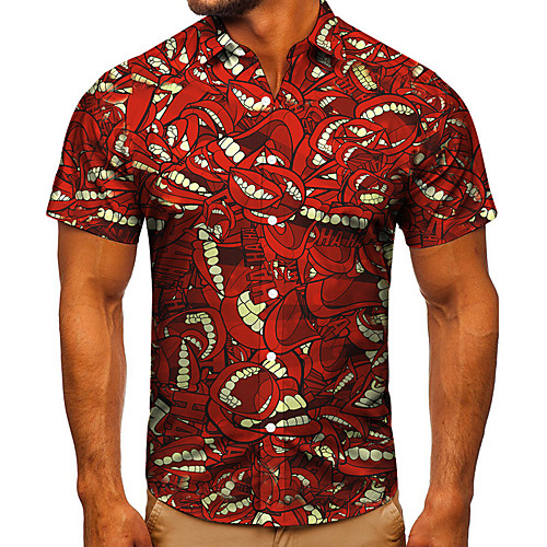 

Men's Shirt 3D Print Graphic Prints Mouth Button-Down Short Sleeve Street Tops Casual Fashion Classic Breathable Red