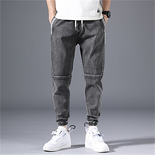 

Men's Chino Jeans Pants Solid Color Full Length Black Blue