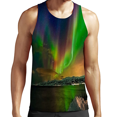

Men's Unisex Tank Top Undershirt 3D Print Scenery Graphic Prints Plus Size Print Sleeveless Casual Tops Basic Fashion Designer Breathable Green