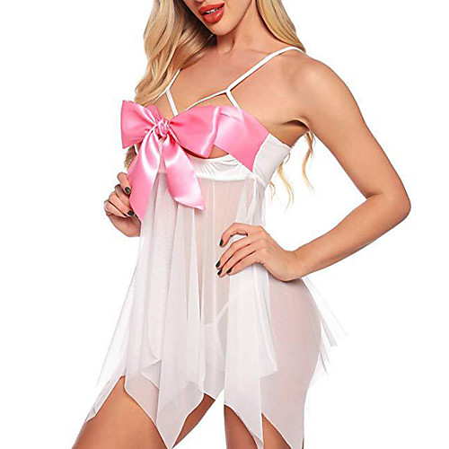

Women's Split Mesh Lace Super Sexy Babydoll & Slips Suits Nightwear Patchwork White / Black / Red S M L / Strap / Deep V / Strap