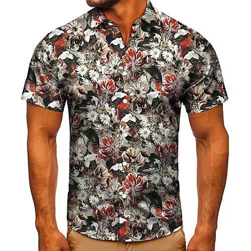 

Men's Shirt 3D Print Floral Graphic Prints Button-Down Short Sleeve Street Tops Casual Fashion Classic Breathable Gray