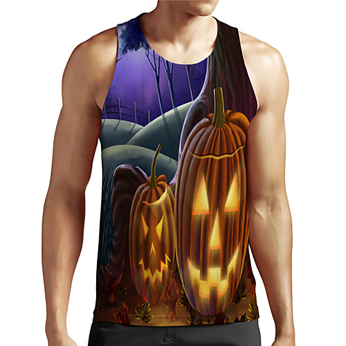 

Men's Unisex Tank Top Undershirt 3D Print Graphic Prints Pumpkin Plus Size Print Sleeveless Casual Tops Basic Designer Big and Tall Blue