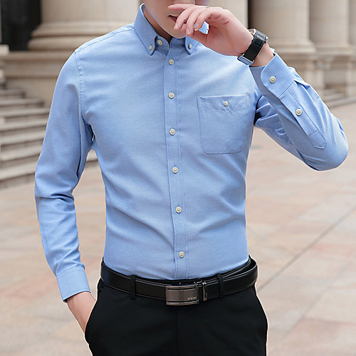 

Men's Shirt non-printing Solid Colored Solid Color Long Sleeve Casual Tops Business Basic Formal White Blue Blushing Pink