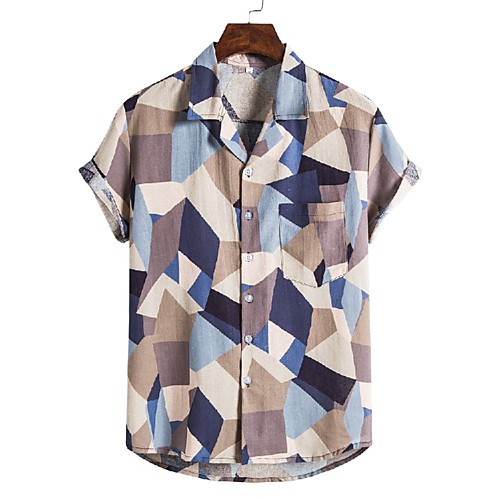 

Men's Shirt Other Prints Graphic Geometry Print Short Sleeve Casual Tops Ethnic Style Light Brown