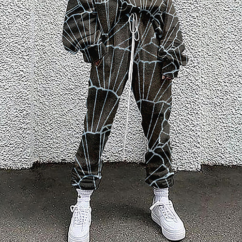 

Women's Fashion Casual / Sporty Comfort Daily Weekend Sweatpants Pants Lines / Waves Graphic Full Length Pocket Elastic Drawstring Design Print White Black