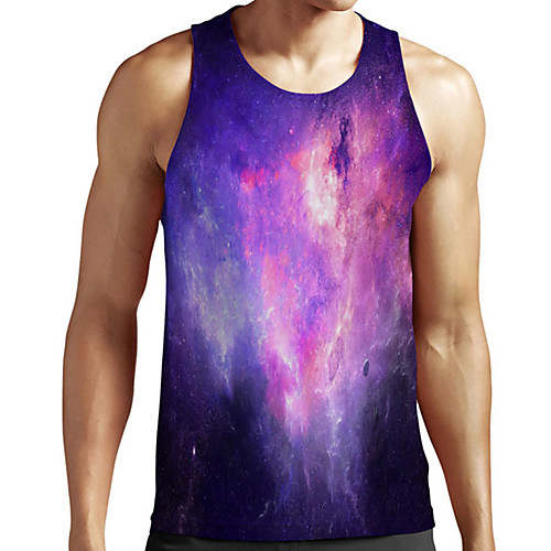 

Men's Unisex Tank Top Undershirt 3D Print Galaxy Graphic Prints Plus Size Print Sleeveless Casual Tops Basic Designer Big and Tall Purple