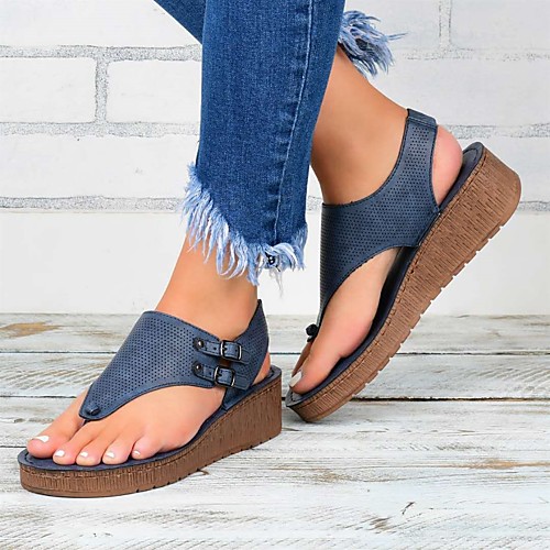 

Women's Sandals Comfort Shoes Wedge Heel PU Solid Colored Black Blue Brown