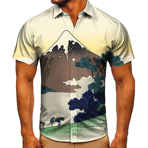 

Men's Shirt 3D Print Graphic Prints Mountain Button-Down Short Sleeve Street Tops Casual Fashion Classic Breathable Yellow