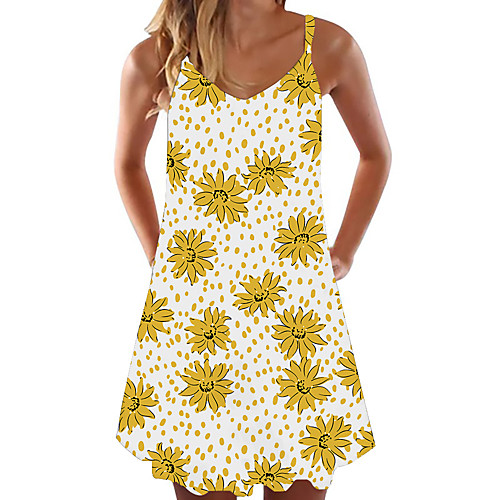 

europe and the united states 2020 hot sale summer new women's midi skirt daisy dress digital printing sweet dress