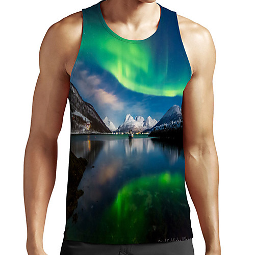 

Men's Unisex Tank Top Undershirt 3D Print Scenery Graphic Prints Plus Size Print Sleeveless Casual Tops Basic Fashion Designer Breathable Green