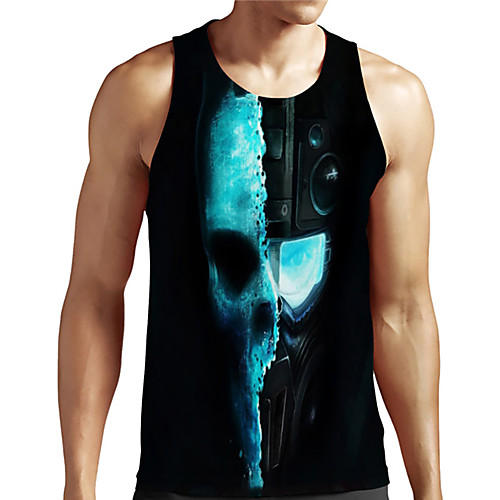 

Men's Unisex Tank Top Undershirt 3D Print Graphic Prints Skull Plus Size Print Sleeveless Casual Tops Basic Designer Big and Tall Blue