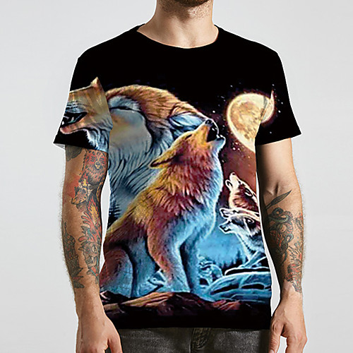 

Men's Unisex Tee T shirt 3D Print Graphic Prints Wolf Plus Size Print Short Sleeve Casual Tops Basic Designer Big and Tall Black