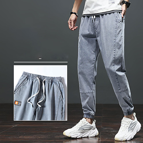 

Men's Stylish Sporty Casual / Sporty Streetwear Breathable Soft Daily Sports Pants Jeans Trousers Pants Letter Full Length Drawstring Elastic Waist Black Blue