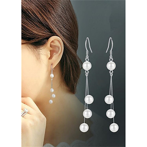 

Women's Pearl Drop Earrings Tassel Fringe Fashion Stylish Earrings Jewelry Silver For Anniversary Party Evening Gift Festival 1 Pair