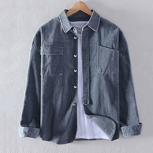 

Men's Shirt Solid Color Button-Down Long Sleeve Casual Tops Lightweight Casual Fashion Breathable Yellow Gray