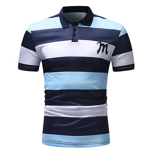 

Men's Golf Shirt Tennis Shirt Striped Short Sleeve Casual Tops Simple Blue Blushing Pink