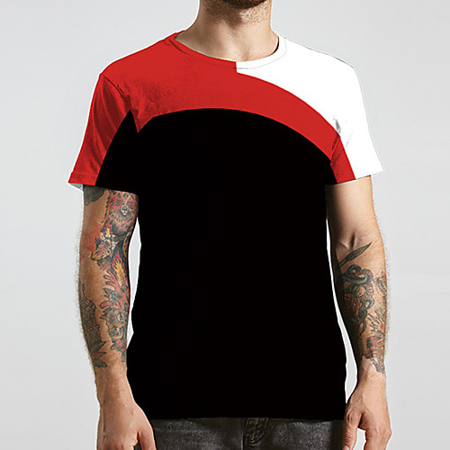 

Men's Unisex Tee T shirt 3D Print Color Block Graphic Prints Plus Size Print Short Sleeve Casual Tops Basic Designer Big and Tall Black