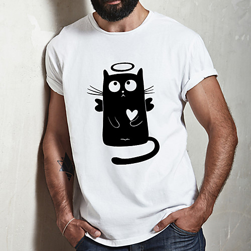 

Men's Unisex Tee T shirt Hot Stamping Cat Graphic Prints Plus Size Print Short Sleeve Casual Tops Cotton Basic Fashion Designer Big and Tall White