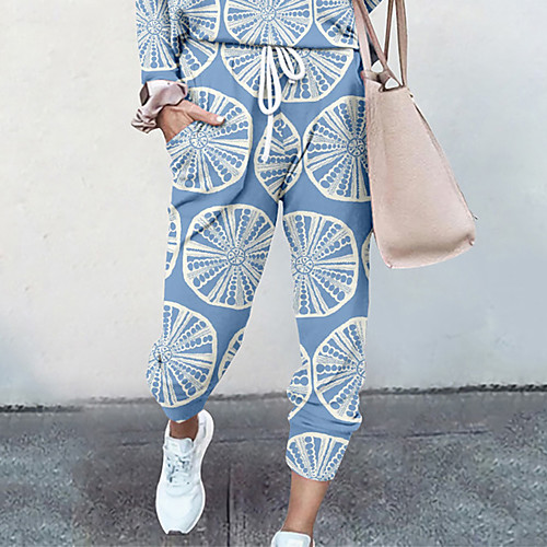 

Women's Basic Soft Comfort Going out Gym Palazzo Pants Graphic Full Length Pocket Elastic Drawstring Design Print Blue