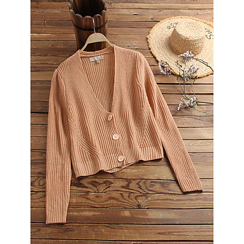 

Women's Basic Knitted Solid Color Cardigan Acrylic Fibers Long Sleeve Sweater Cardigans Open Front Fall Winter Camel