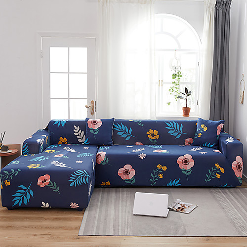 

Floral Print Dustproof All-powerful Slipcovers Stretch L Shape Sofa Cover Super Soft Fabric Couch Cover Sofa Furniture Protector with One Free Boster Case