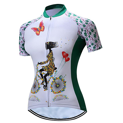 

21Grams Women's Short Sleeve Cycling Jersey Summer Spandex Polyester Green Floral Botanical Bike Jersey Top Mountain Bike MTB Road Bike Cycling Quick Dry Moisture Wicking Breathable Sports Clothing