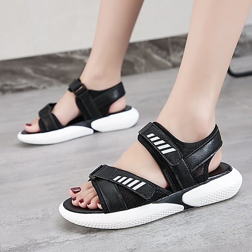 

Women's Sandals Sporty Sandals Flat Heel Open Toe PU Solid Colored Black Pink