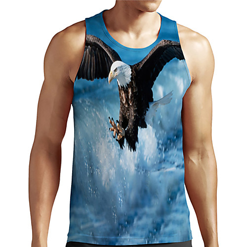 

Men's Unisex Tank Top Undershirt 3D Print Graphic Prints Eagle Animal Plus Size Print Sleeveless Casual Tops Basic Designer Big and Tall Blue