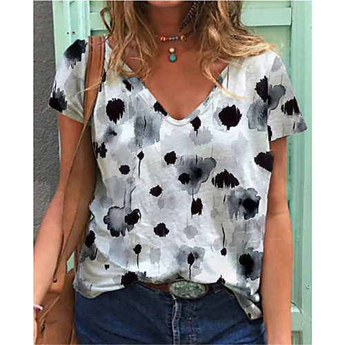 

Women's T shirt Geometric V Neck Basic Tops White