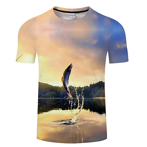 

Men's Unisex Tee T shirt 3D Print 3D Elephant Plus Size 3D Print Print Short Sleeve Casual Tops Basic Designer Big and Tall Light Yellow Blue-Green Blue