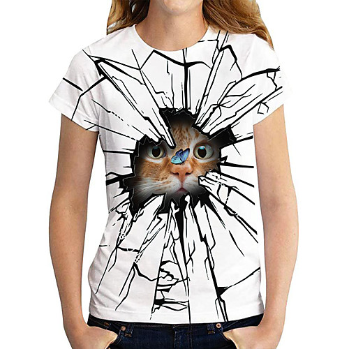 

Women's 3D Cat T shirt Cat 3D Print Round Neck Tops Basic Basic Top White
