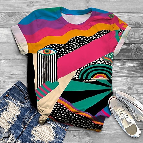 

Women's Plus Size Tops T shirt Graphic Abstract Print Short Sleeve Crewneck Blushing Pink Big Size XL XXL 3XL 4XL 5XL / Loose