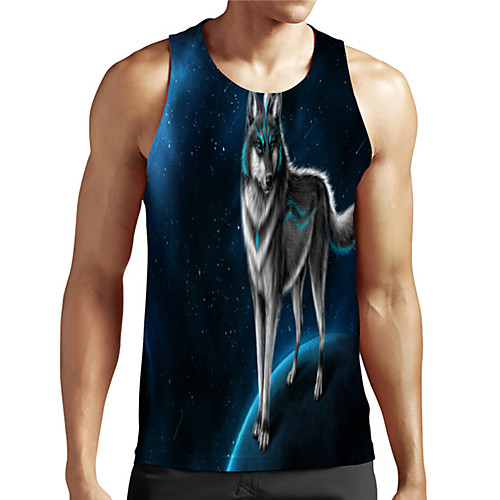 

Men's Unisex Tank Top Undershirt 3D Print Graphic Prints Wolf Plus Size Print Sleeveless Casual Tops Basic Designer Big and Tall Blue